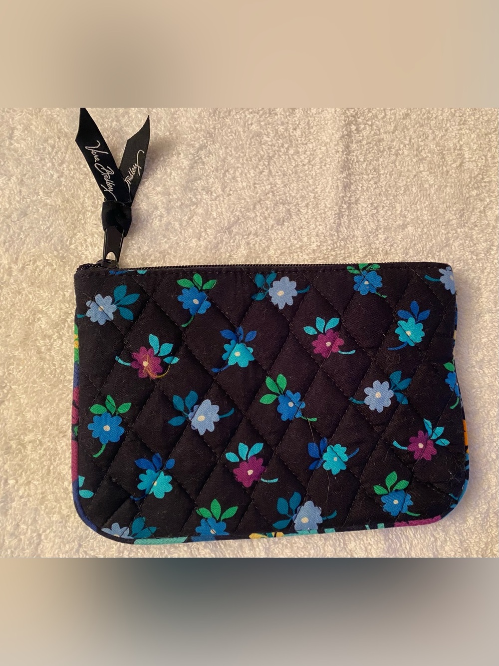 Vera Bradley Midnight Blue Quilted Cotton Floral Pouch Cosmetic Bag